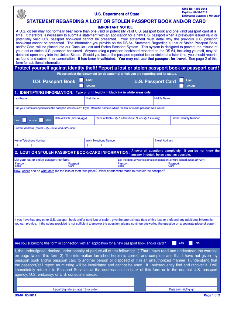 2011 Form DS 64 Fill Online Printable Fillable Blank 