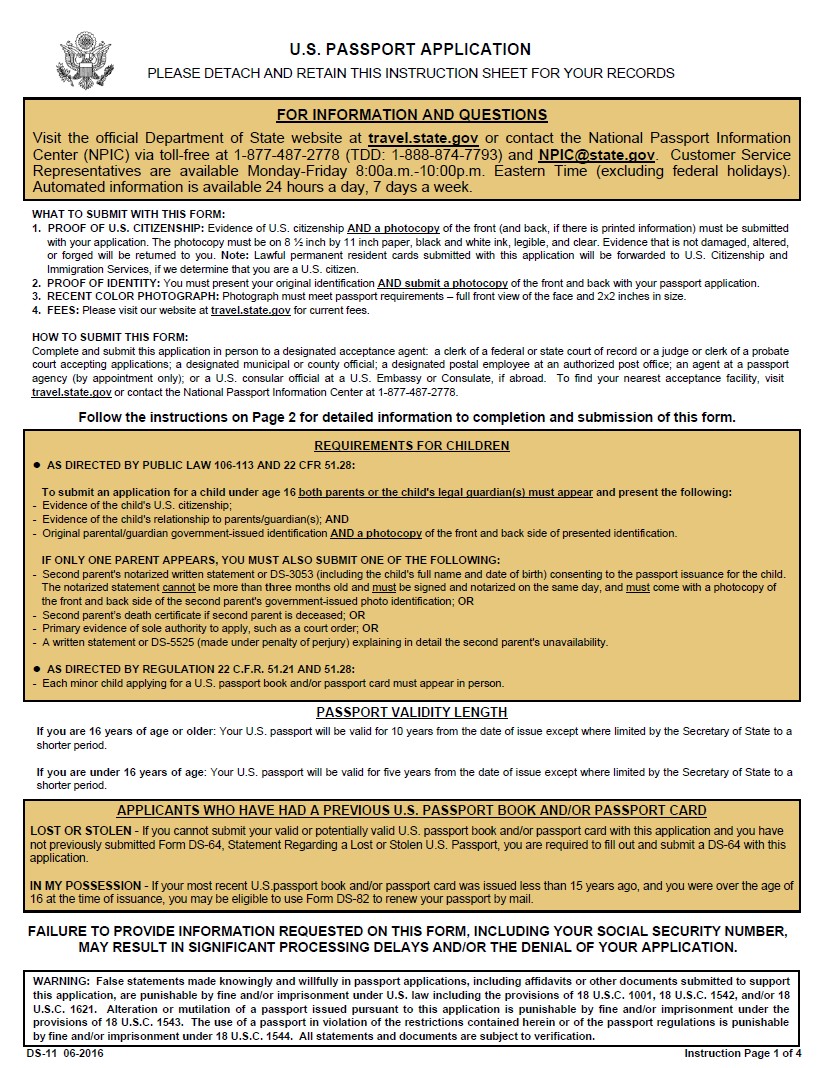 DS-11 Passport Application Form