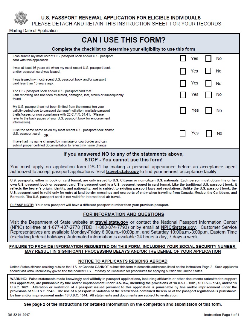 DS-82 Passport Renewal Form