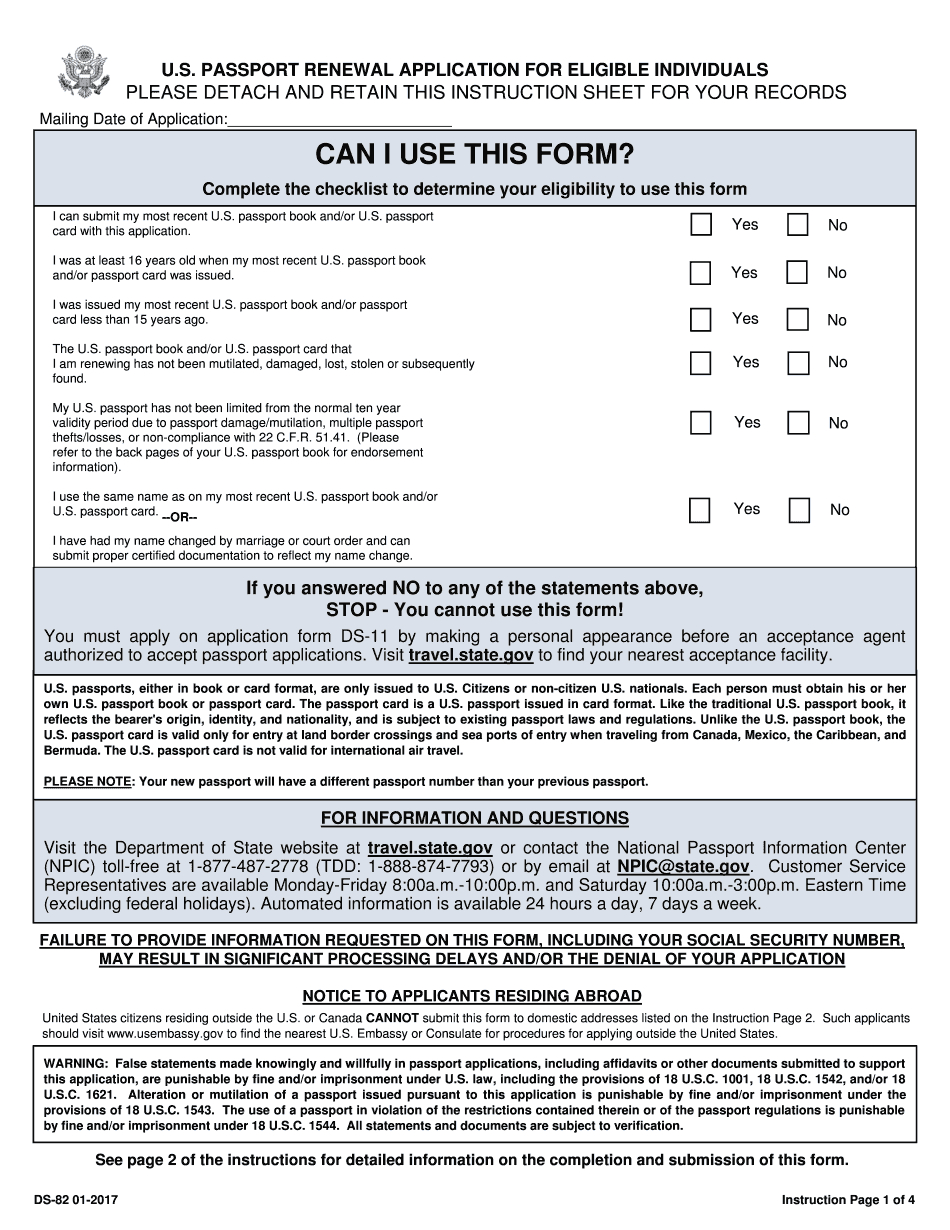 Ds 82 Form 2017 2019 Printable Fillable Us Passport Ds 82 Form 2017 2019 Printable Fillable Us Passport