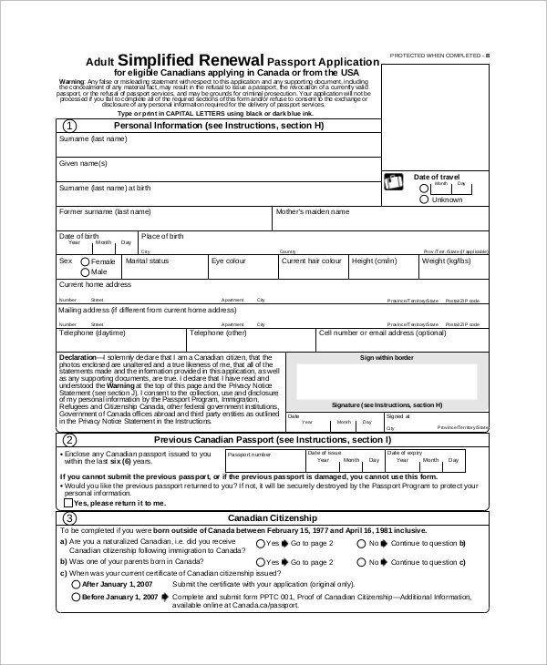 Fillable Passport Renewal Form Sample Passport Application 