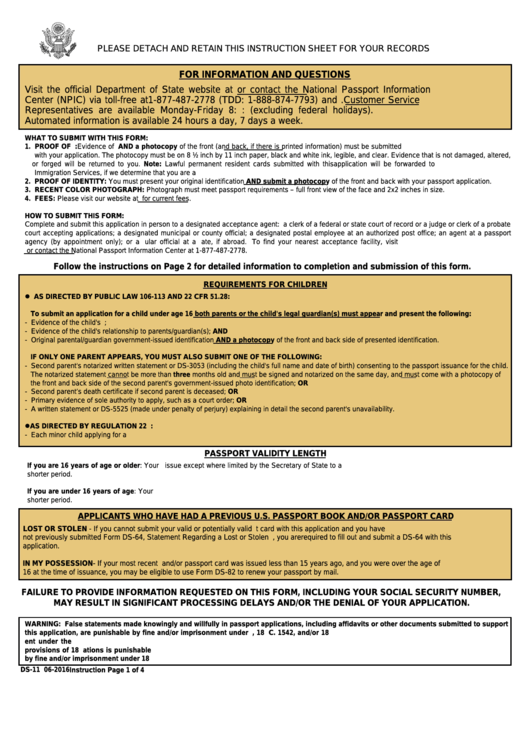 Form Ds 11 Application For A U s Passport Printable Pdf 