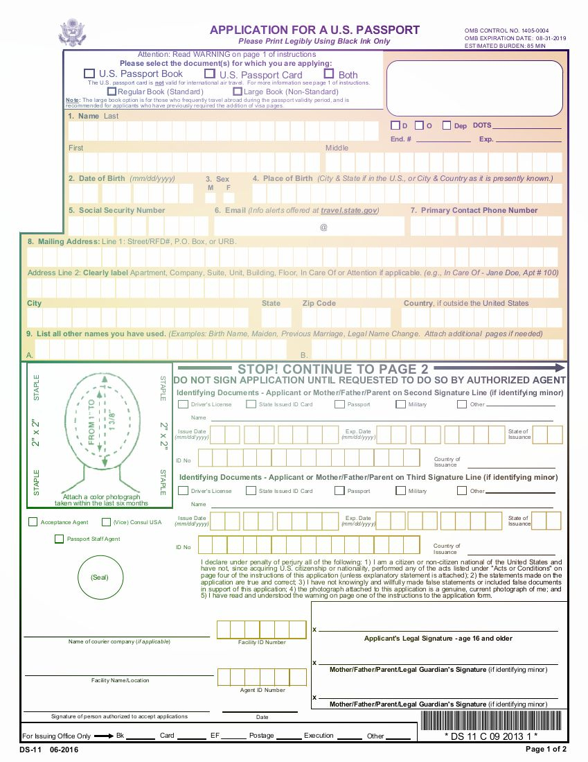 Form DS 11 Passport Card How To Apply Names