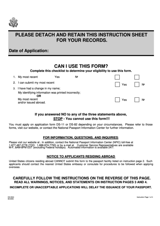 Form Ds 5504 Us Passport Re Application Form Printable 