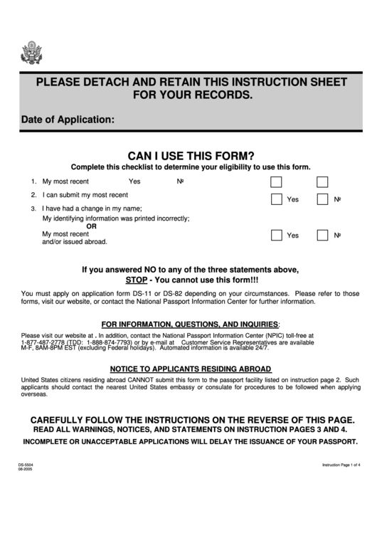 Form Ds 5504 Us Passport Re Application Form Printable