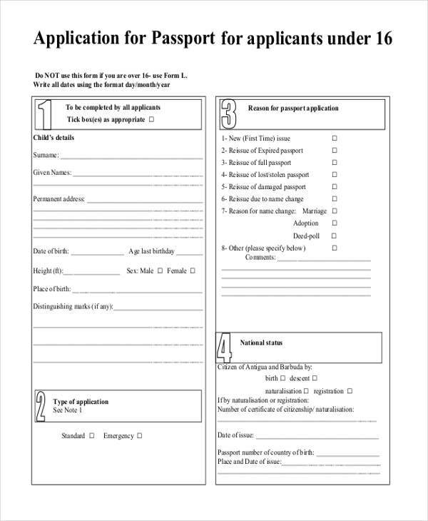 FREE 10 Sample Passport Application Forms In PDF Excel 