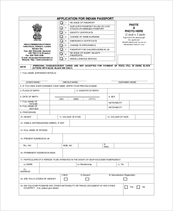 FREE 8 Sample Passport Application Forms In PDF