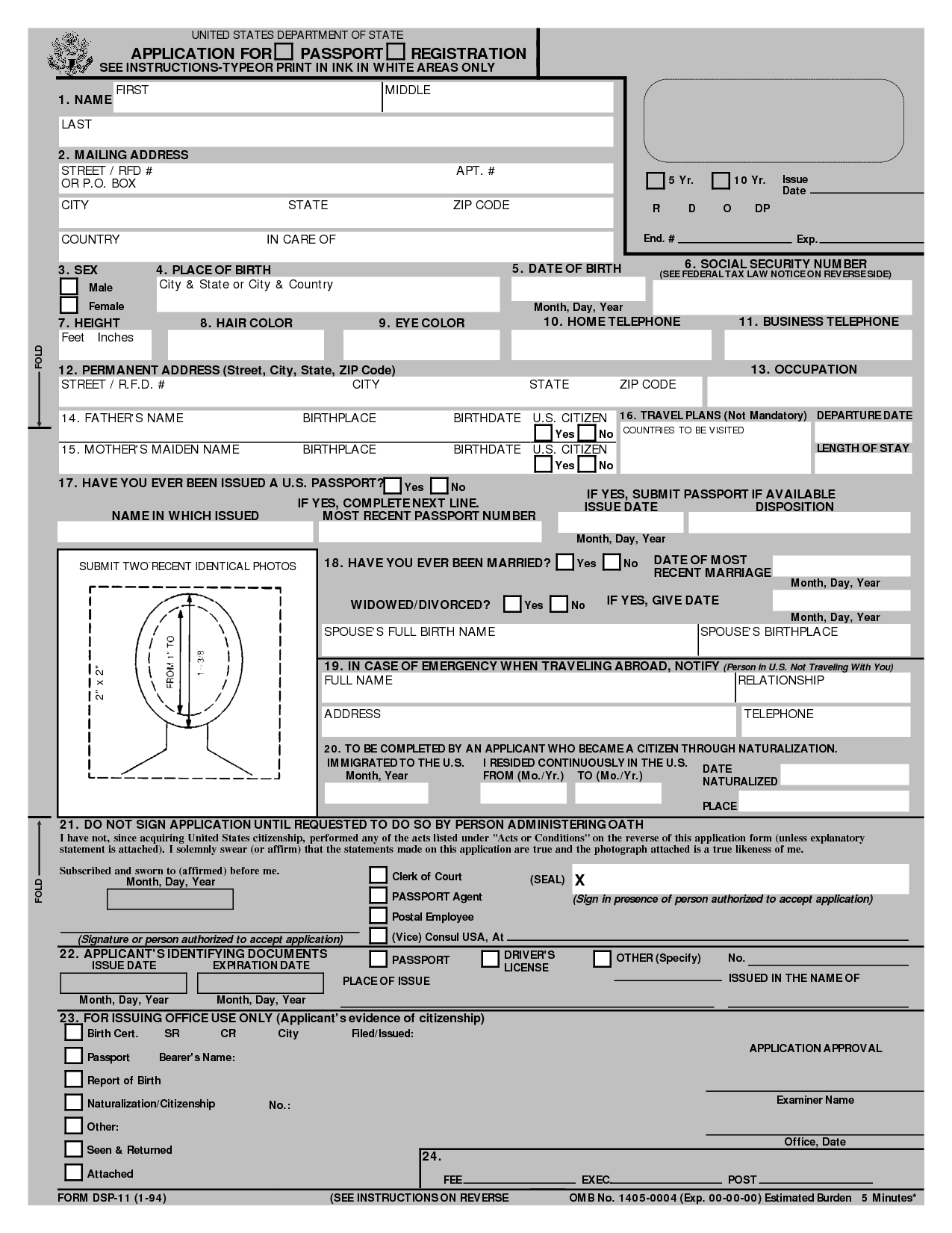 Free Printable Passport Application Form Passport 