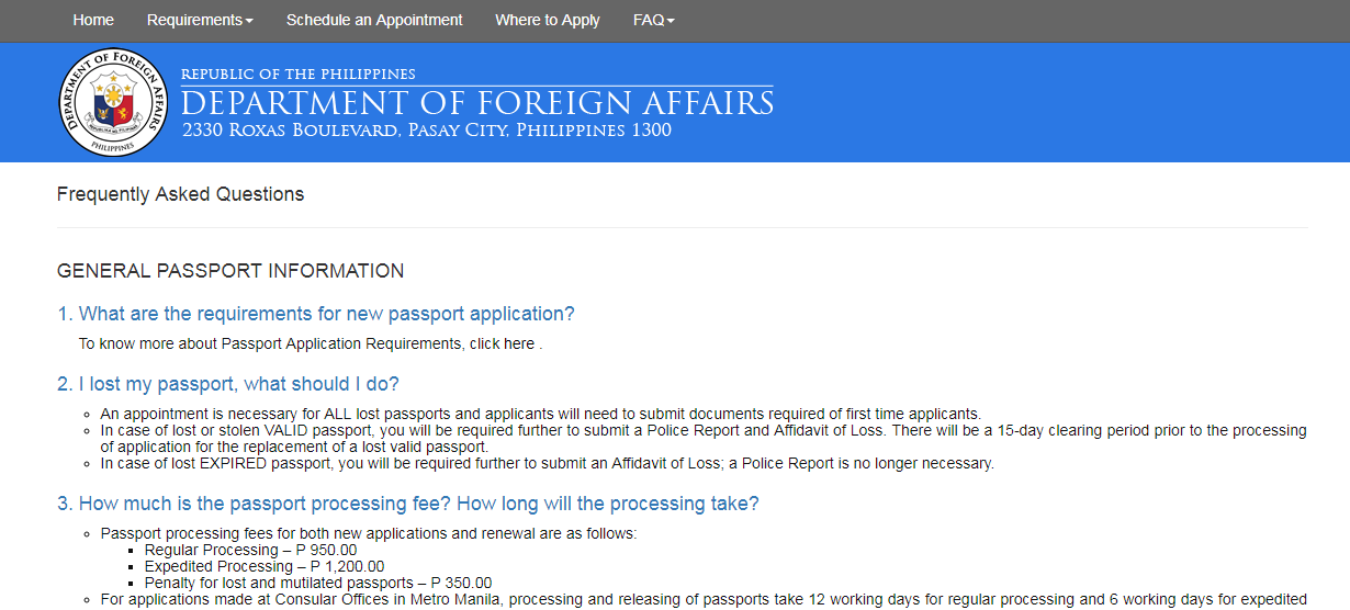 Frequently Asked Questions Passport Appointment System