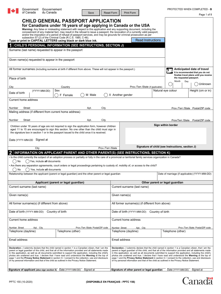 PPTC 155 E Child General Passport Application For 