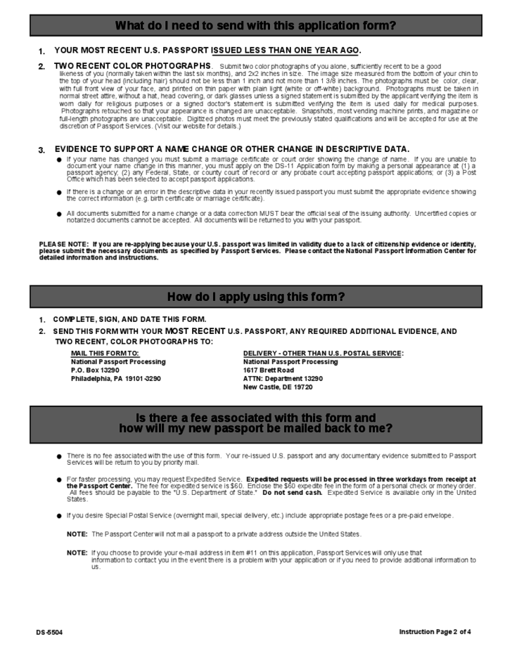 U S Passport Re Application Form Free Download