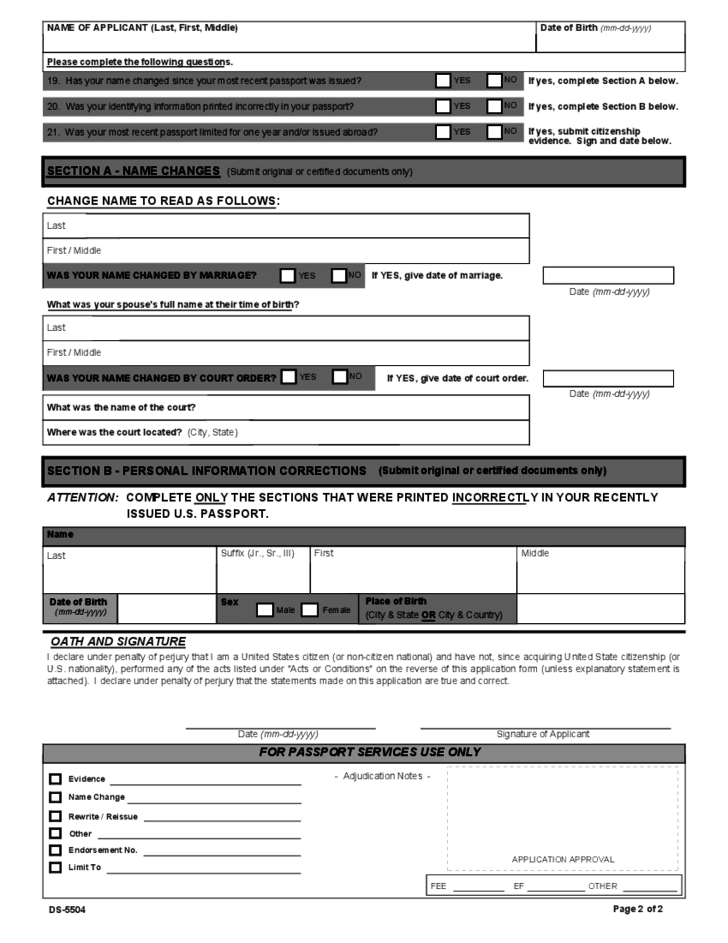 U S Passport Re Application Form Free Download U S Passport Re Application Form Free Download