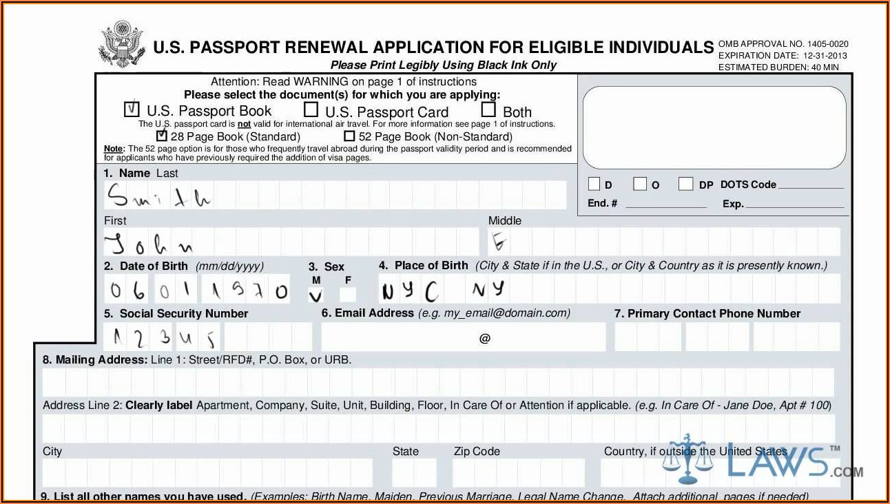 Us Passport Renewal Application Form In Spanish Form 