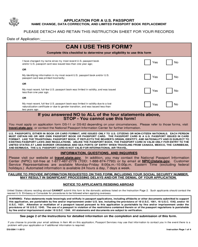 2020 Passport Name Change Form Fillable Printable PDF 