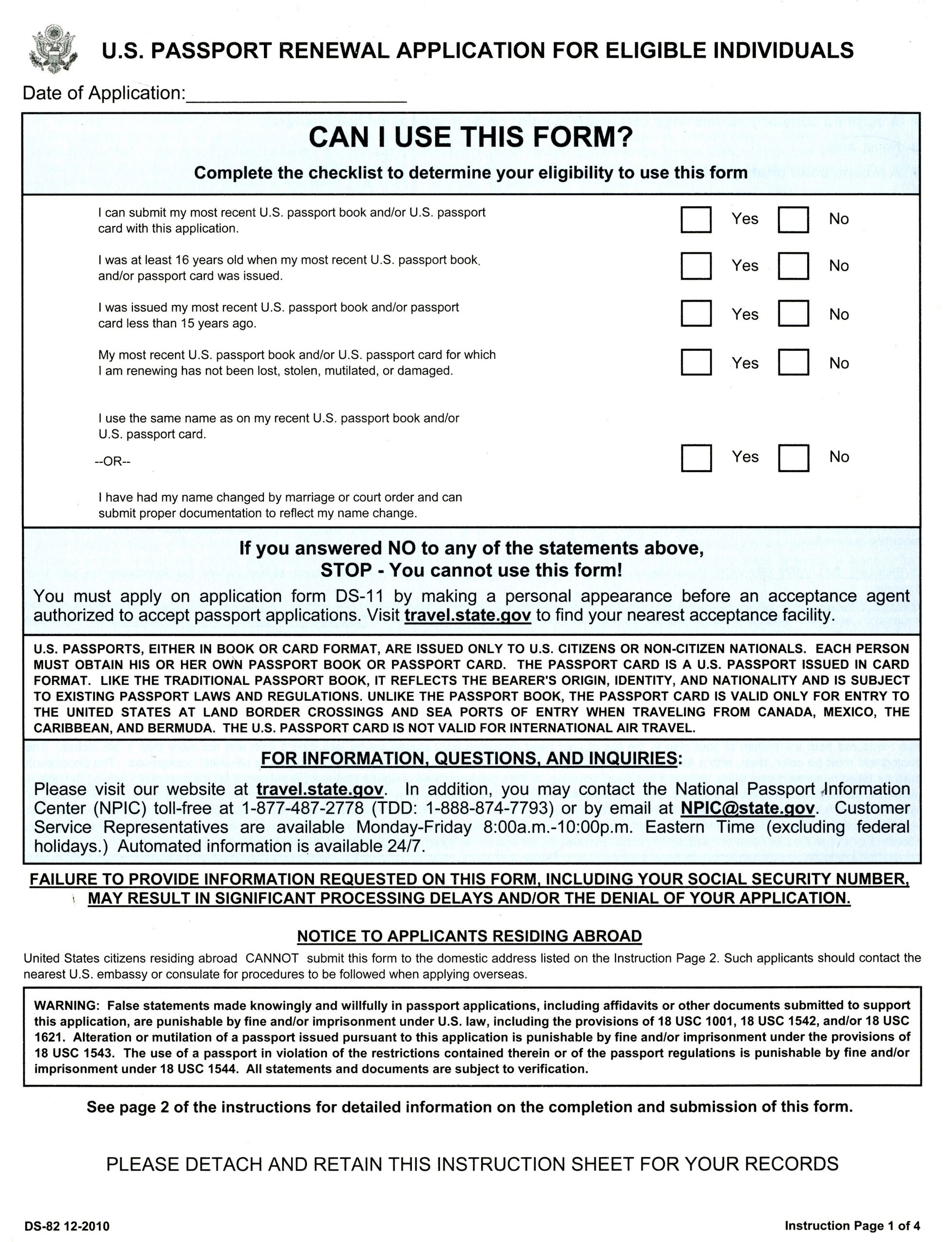 82 PASSPORT RENEWAL FORM DS 82 PassportRenewal