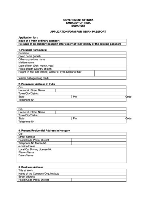 Application Form For Indian Passport Printable Pdf Download