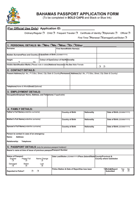 Bahamas Passport Application Form Printable Pdf Download