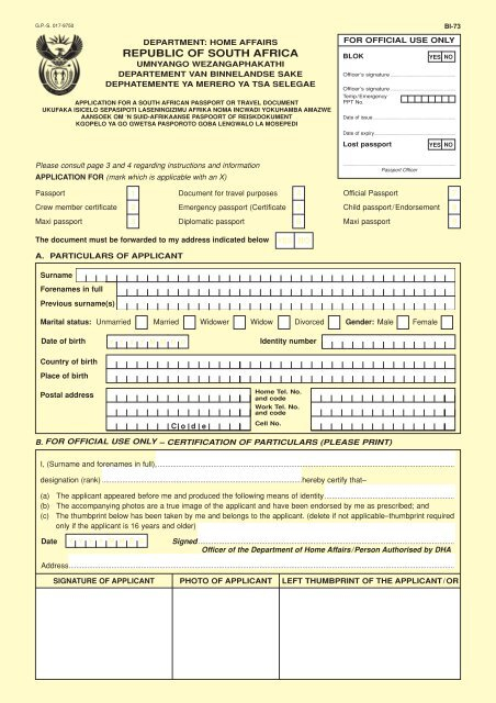 BI 73 Passport Application Form BI 73 Passport Application Form