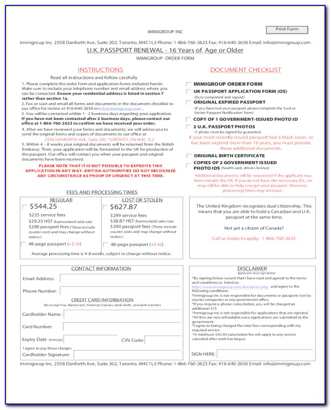 Canadian Passport Renewal Application Form From Usa