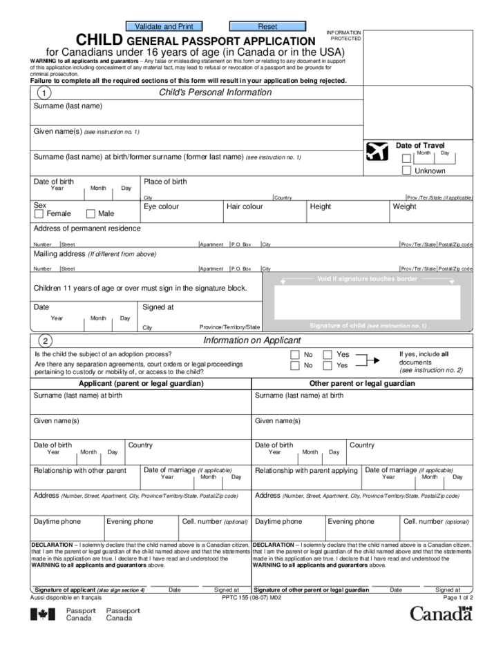 Child General Passport Application For Canadians Under 16 