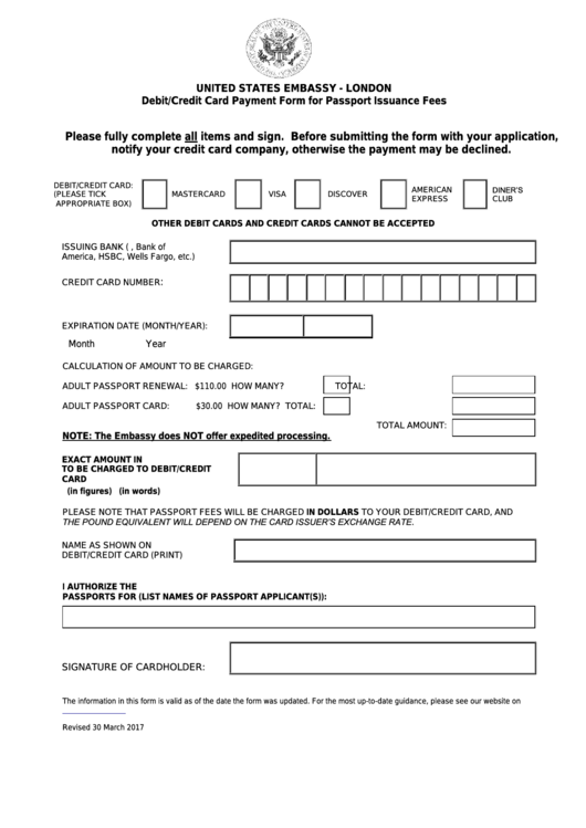 Debit credit Card Payment Form For Passport Issuance Fees 