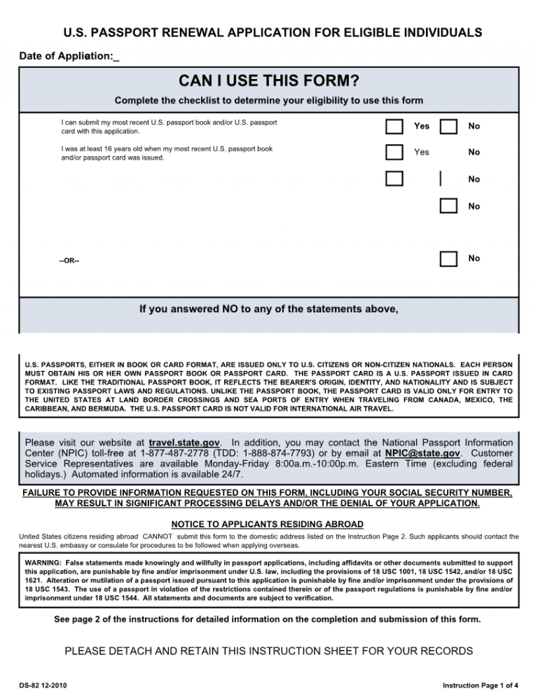 Download Free U S Passport Renewal Application DS 82