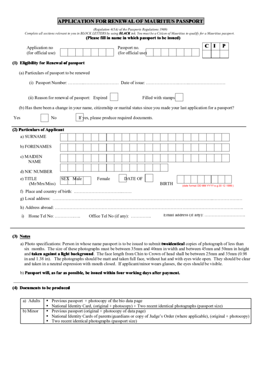 Fillable Application For Renewal Of Mauritius Passport Fillable Application For Renewal Of Mauritius Passport