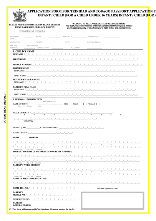 Fillable Application Form For Trinidad And Tobago Passport Fillable Application Form For Trinidad And Tobago Passport