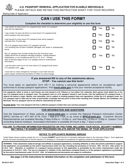 Form DS 82 Download Printable PDF Or Fill Online U S