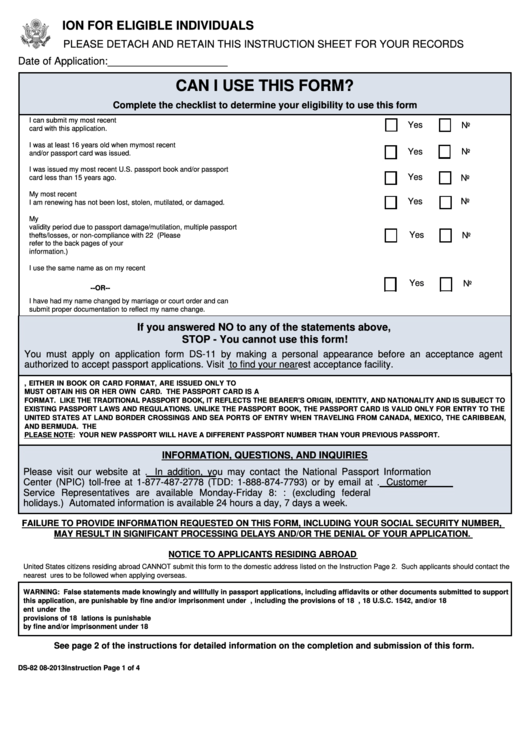 Form Ds 82 U s Passport Renewal Application For 