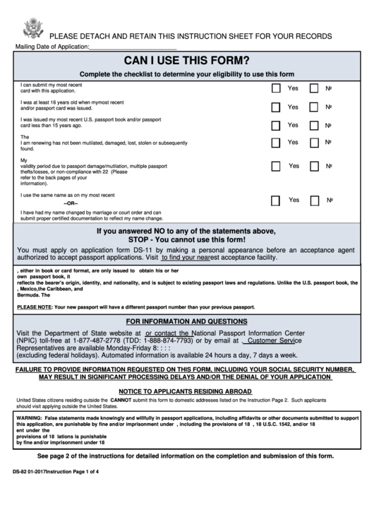 Form Ds 82 U S Passport Renewal Application For Form Ds 82 U s Passport Renewal Application For