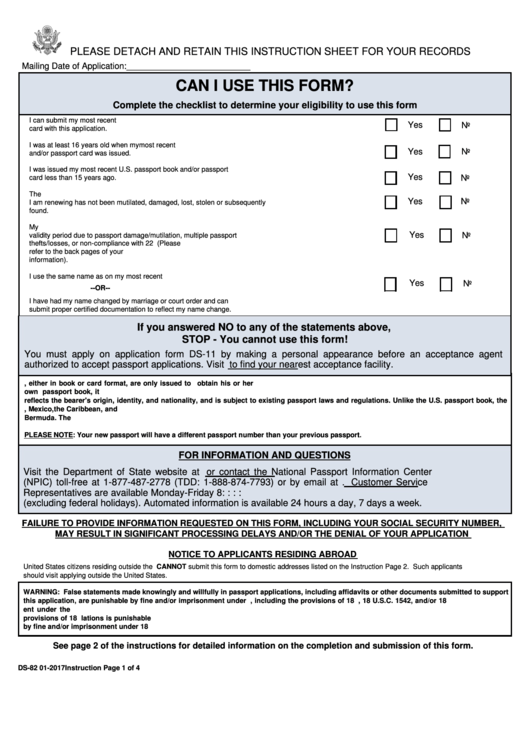 Form Ds 82 U s Passport Renewal Application For 