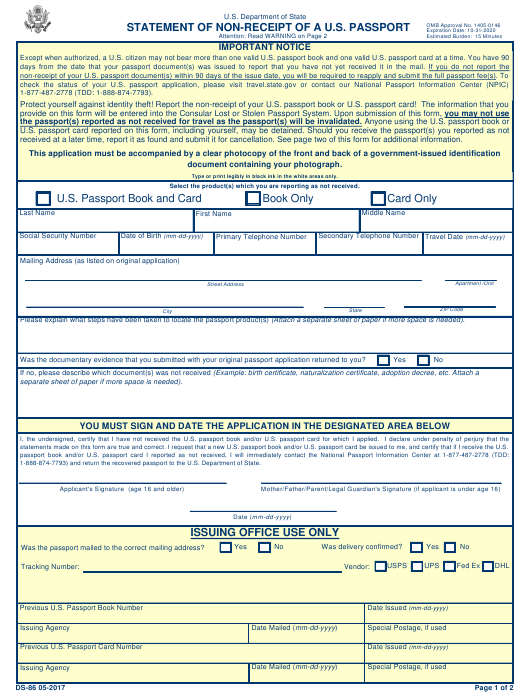 Form DS 86 Download Printable PDF Or Fill Online Statement Form DS 86 Download Printable PDF Or Fill Online Statement