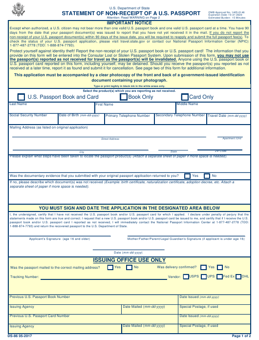 Form DS 86 Download Printable PDF Or Fill Online Statement 