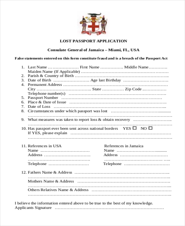 FREE 12 Sample Passport Application Forms In PDF MS 