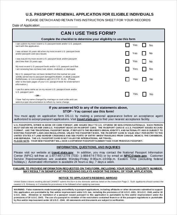 FREE 7 Sample Passport Renewal Forms In PDF