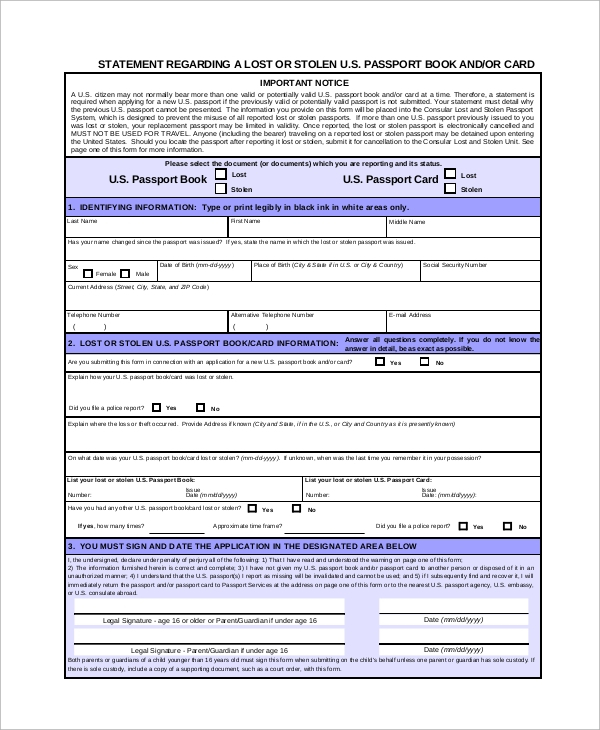 FREE 8 Sample Passport Application Forms In PDF FREE 8 Sample Passport Application Forms In PDF