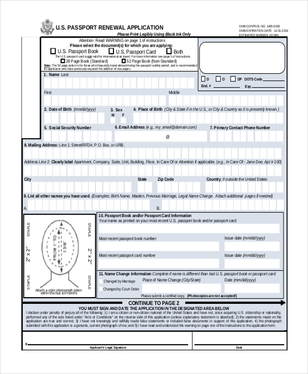 FREE 9 Sample Passport Renewal Forms In PDF MS Word