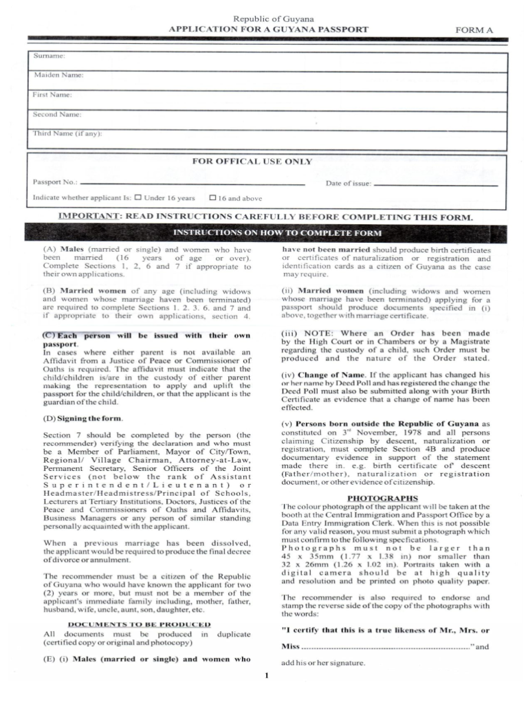 Guyana Passport Form Fill Online Printable Fillable 