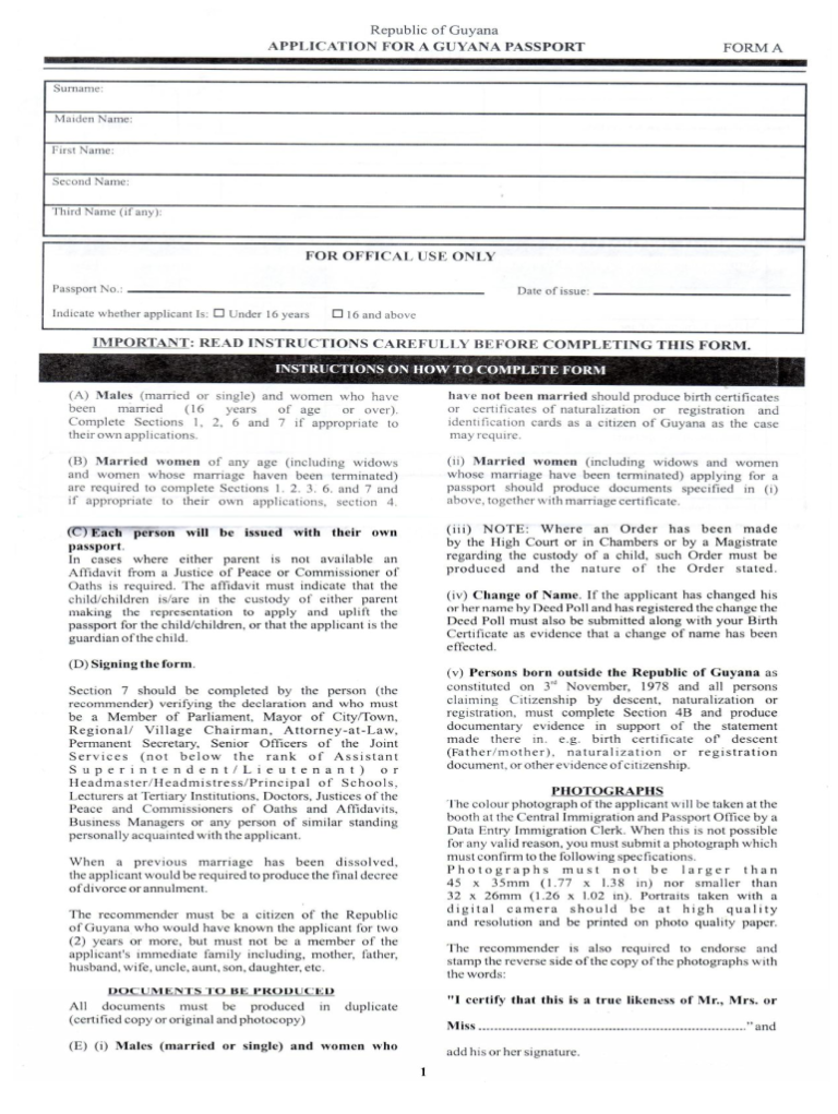 Guyana Passport Form Fill Online Printable Fillable