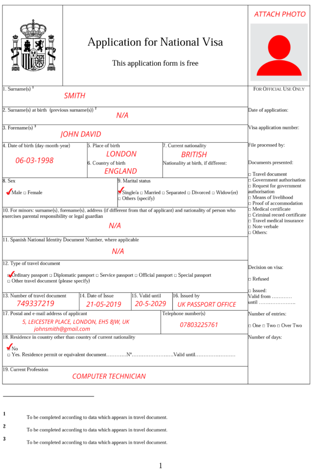 How To Fill In The Application For National Visa Form Spain