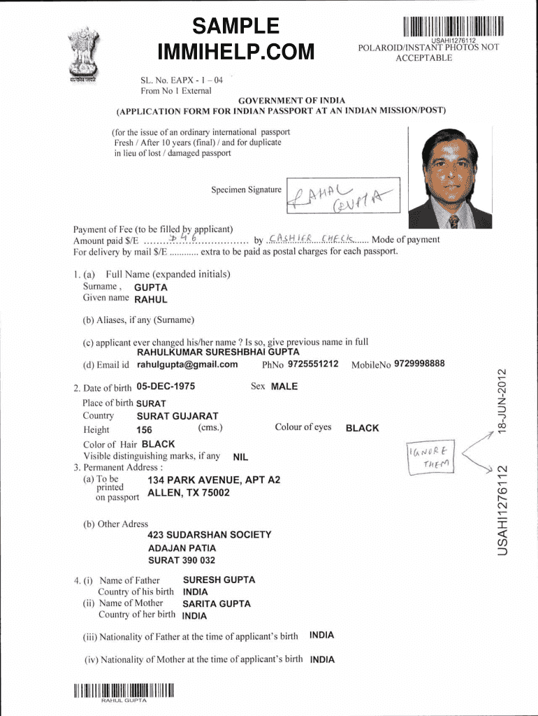 Indian Passport Renewal Application Form Fill Out And 