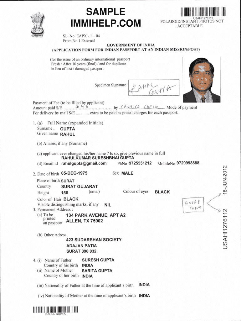 Indian Passport Renewal Form Fill Online Printable 