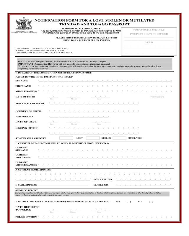 Lost Passport Notification Form Immigration Division 