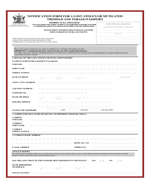 Lost Passport Notification Form Immigration Division Lost Passport Notification Form Immigration Division