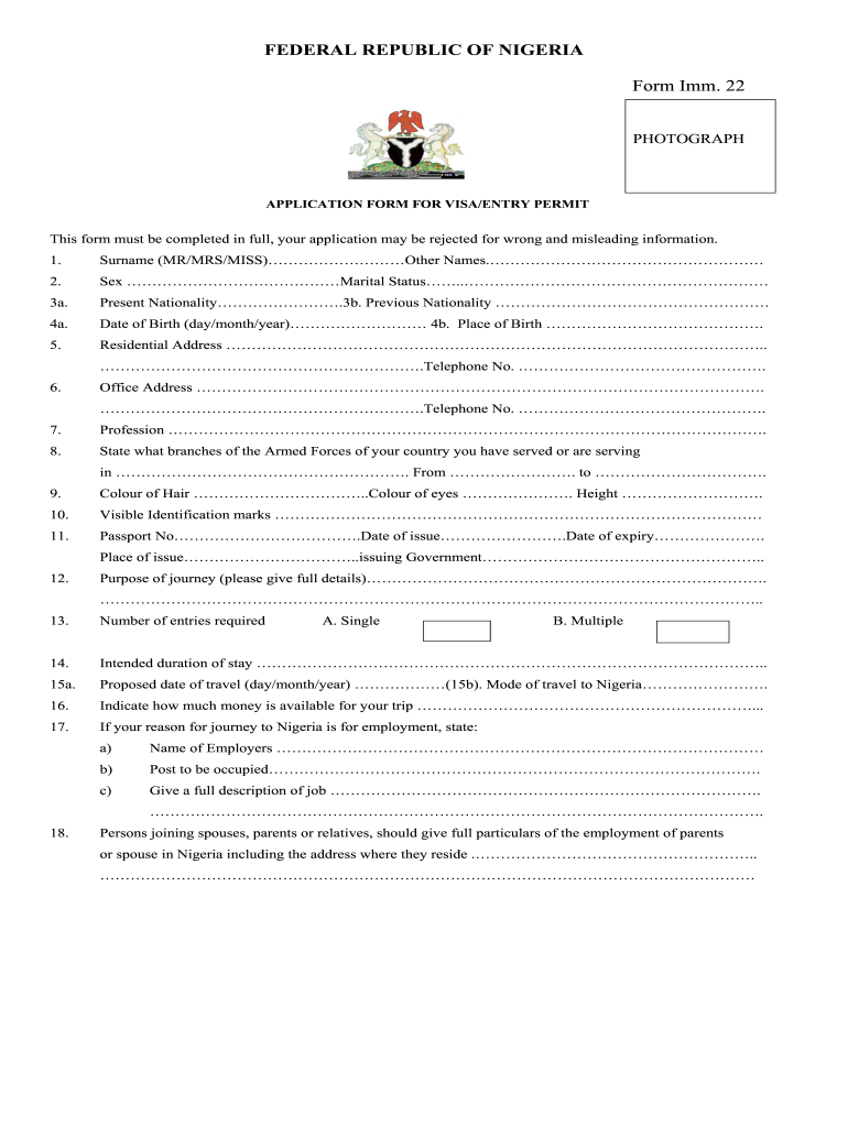 Nigerian Passport Application Form Pdf Fill Online 