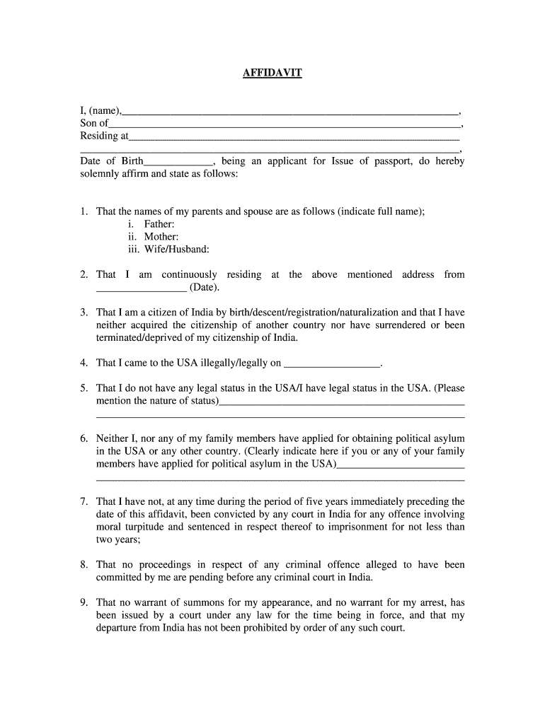 No Status Affidavit For Indian Passport Fill Online No Status Affidavit For Indian Passport Fill Online