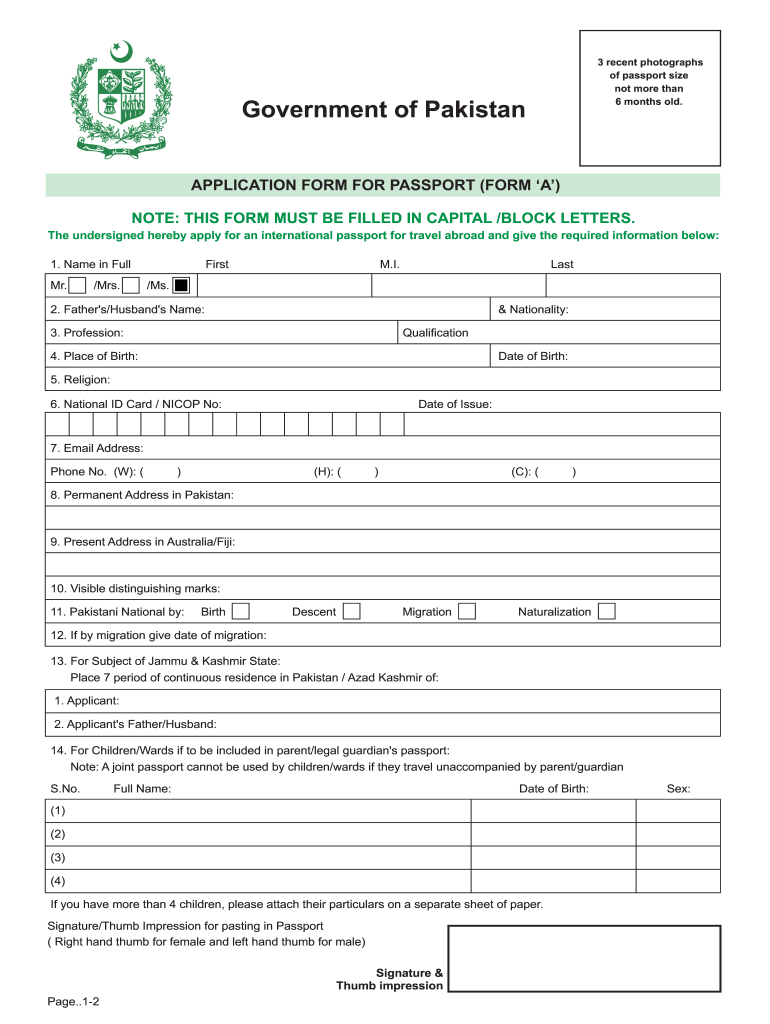 Pakistani Passport Application Form Fill Out And Sign 