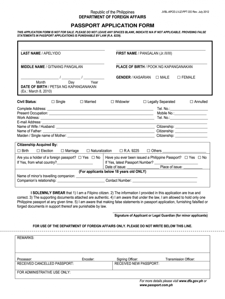 Passport Application Form Fill Out And Sign Printable