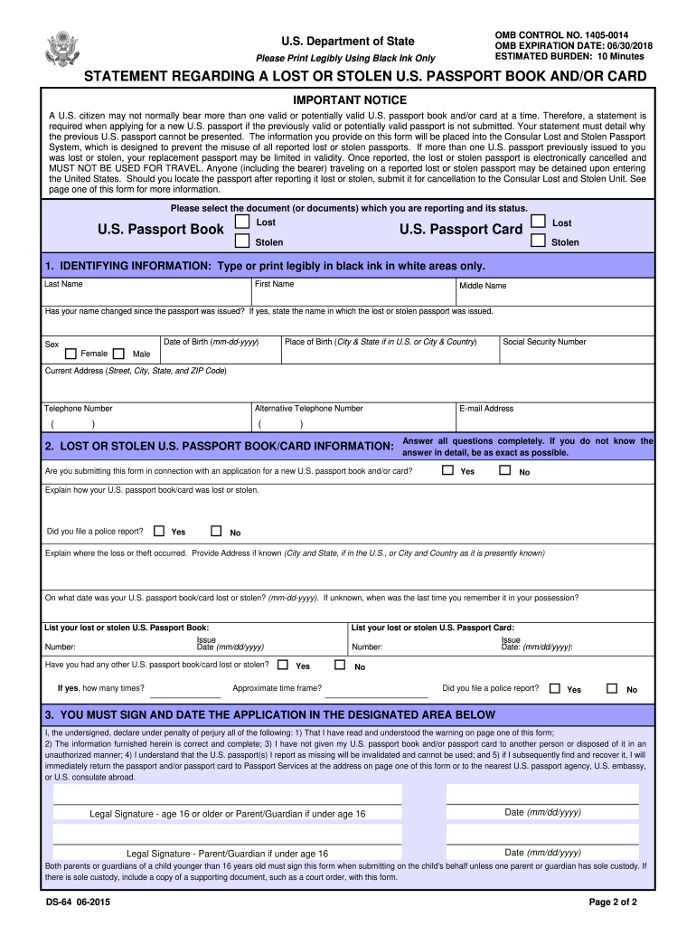 Passport Ds 64 Printable Form Fill Online Printable 